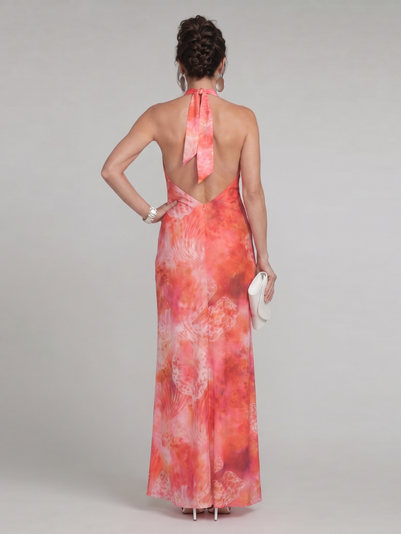 Coraline | Abito Maxi con Scollo Halter e Stampa