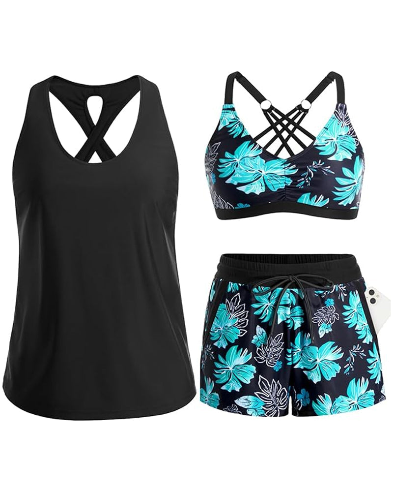 Maren | Set composto da bikini tankini a tre pezzi e copricostume