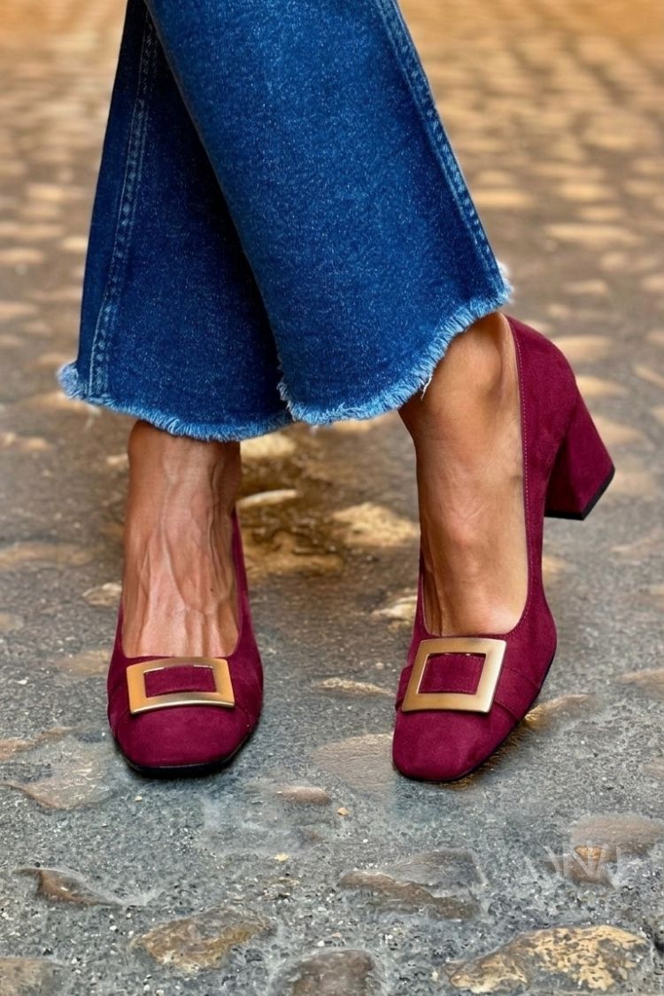 Tacchi larghi patchwork Blu Navy a punta quadrata