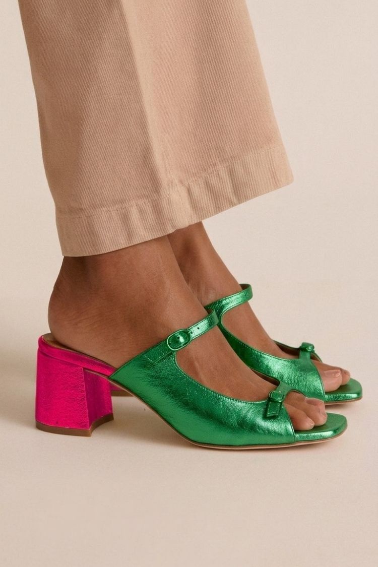Tacchi larghi slingback cut-out color block Oro