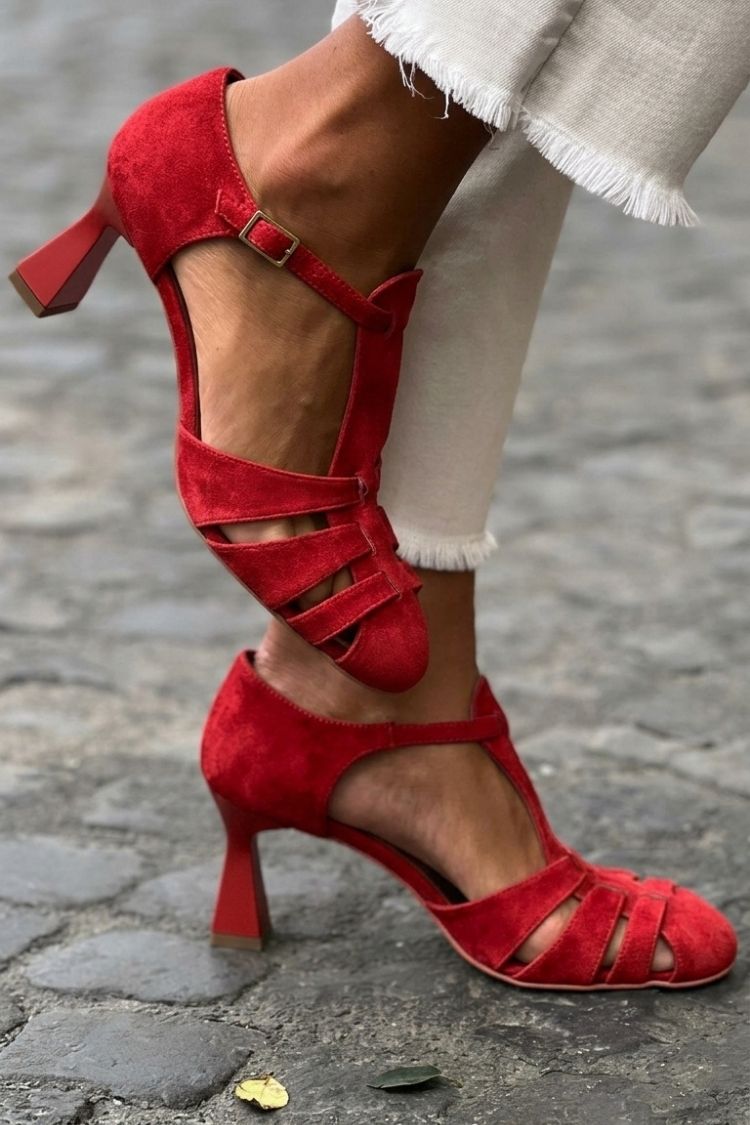 Sandali con tacco cut-out crochet Verde a punta chiusa
