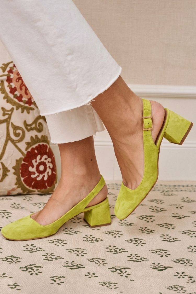 Tacchi slingback essenziali chunky Cachi a punta quadrata con fibbia