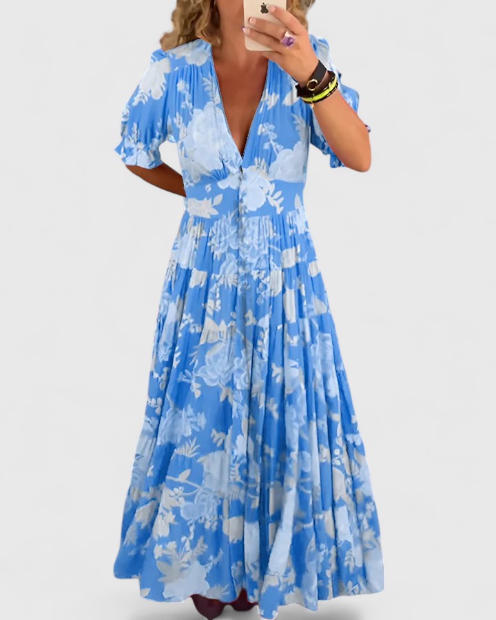 Minelda | Elegante abito floreale con scollo a V