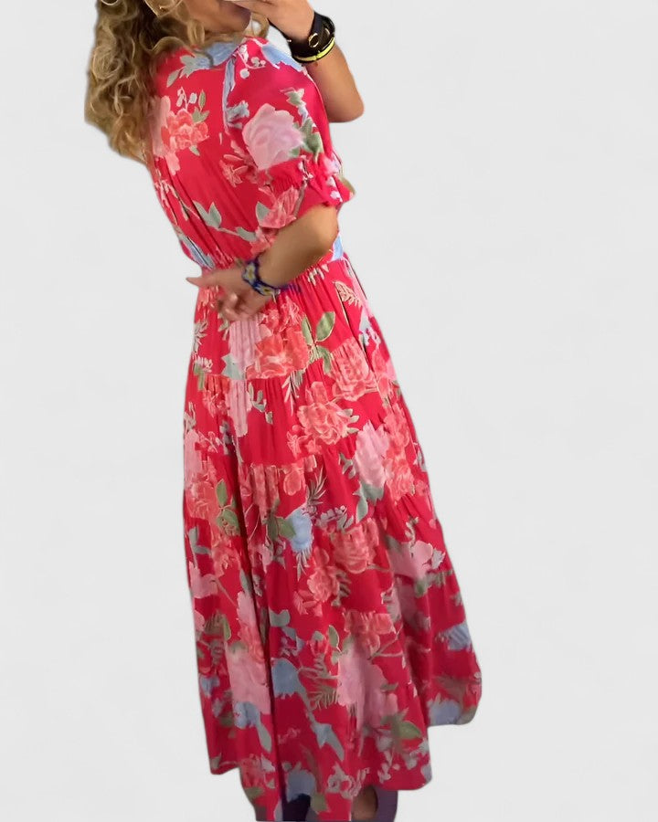 Minelda | Elegante abito floreale con scollo a V