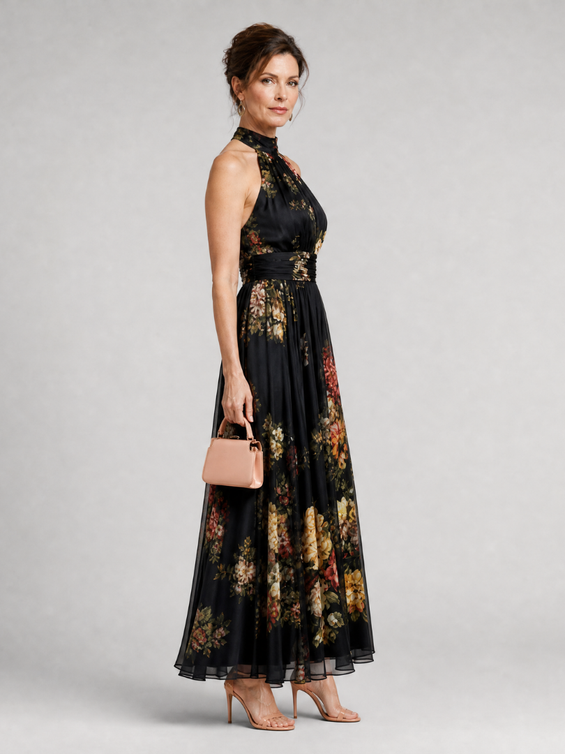 Sior | Abito Midi con Collo All'Americana a Fiori