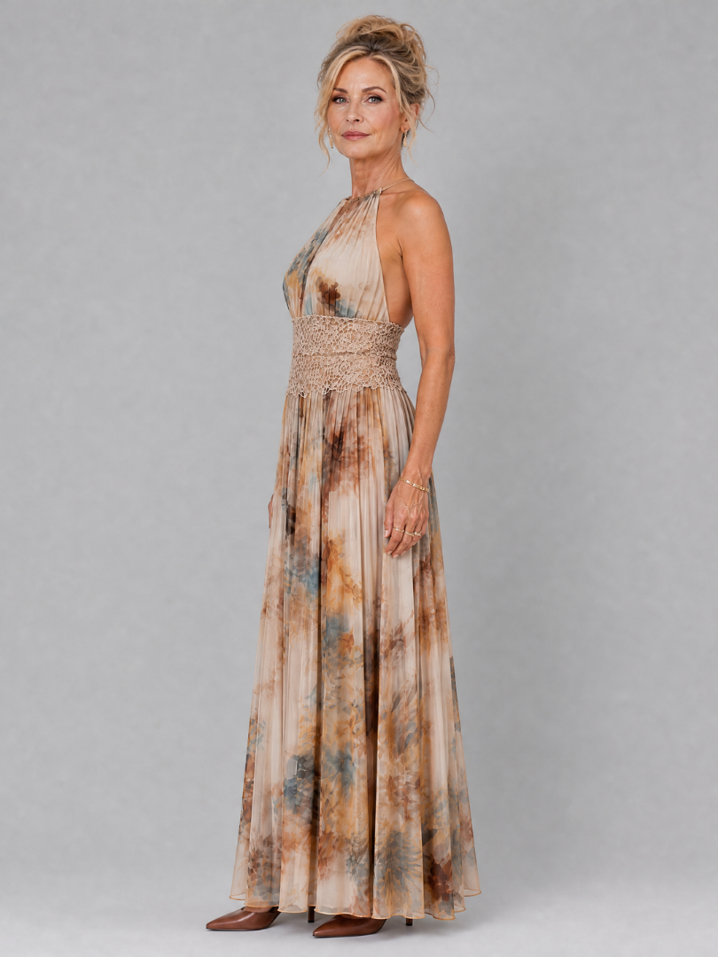 Elavenue | Abito Maxi con Scollo Halter e Vita in Pizzo