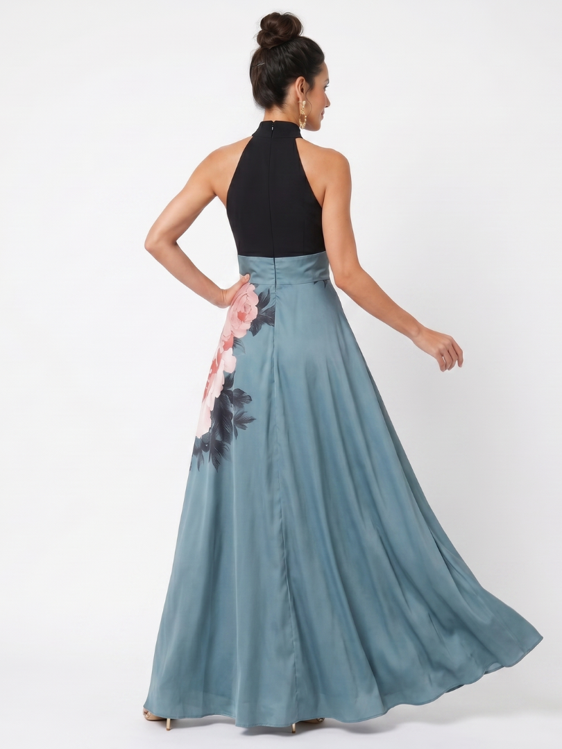 Olympas | Abito Maxi con Corpetto a Halter e Gonna Floreale