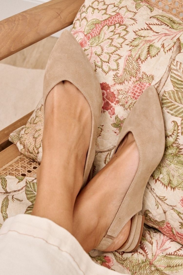 Ballerine slingback scamosciate Beige a punta