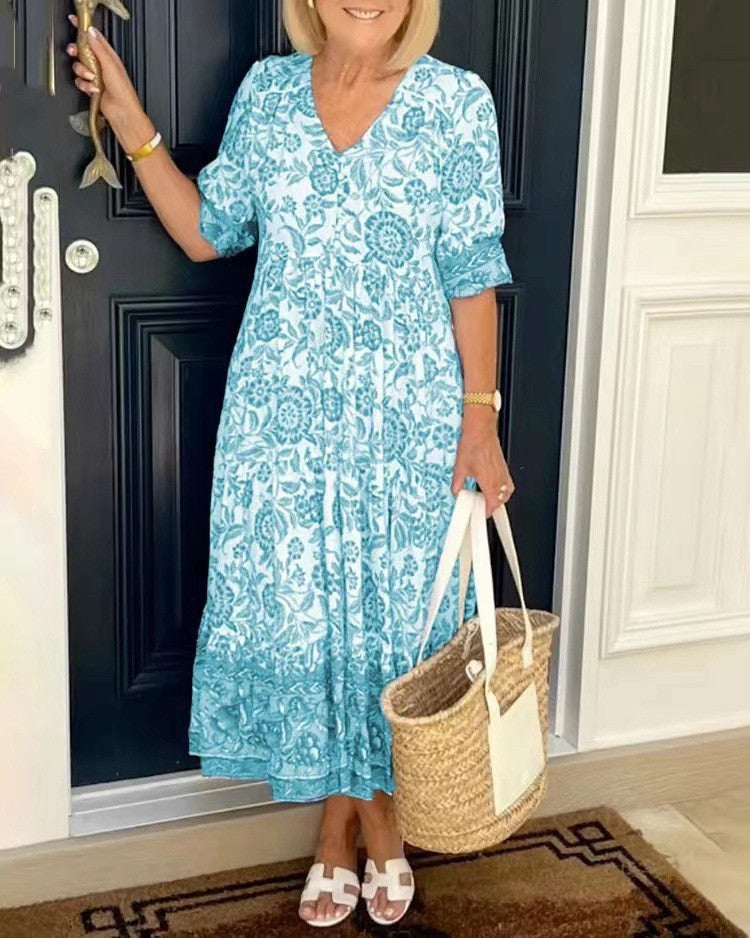 Keisha | Abito Floreale V-Neck Elegante