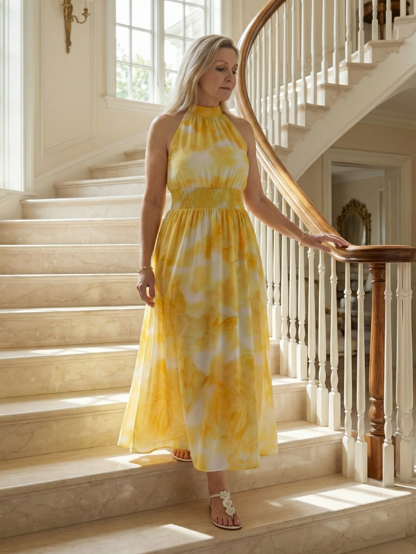 Sylin | Abito Midi con Scollo a Halter Arricciato