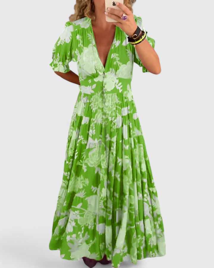 Minelda | Elegante abito floreale con scollo a V