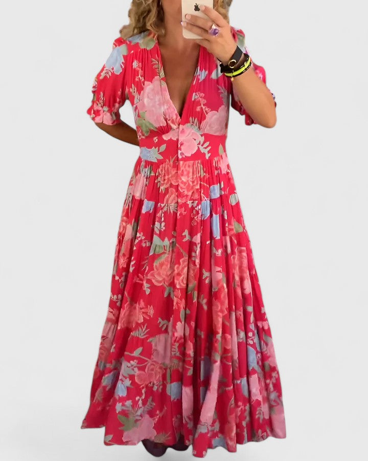Minelda | Elegante abito floreale con scollo a V