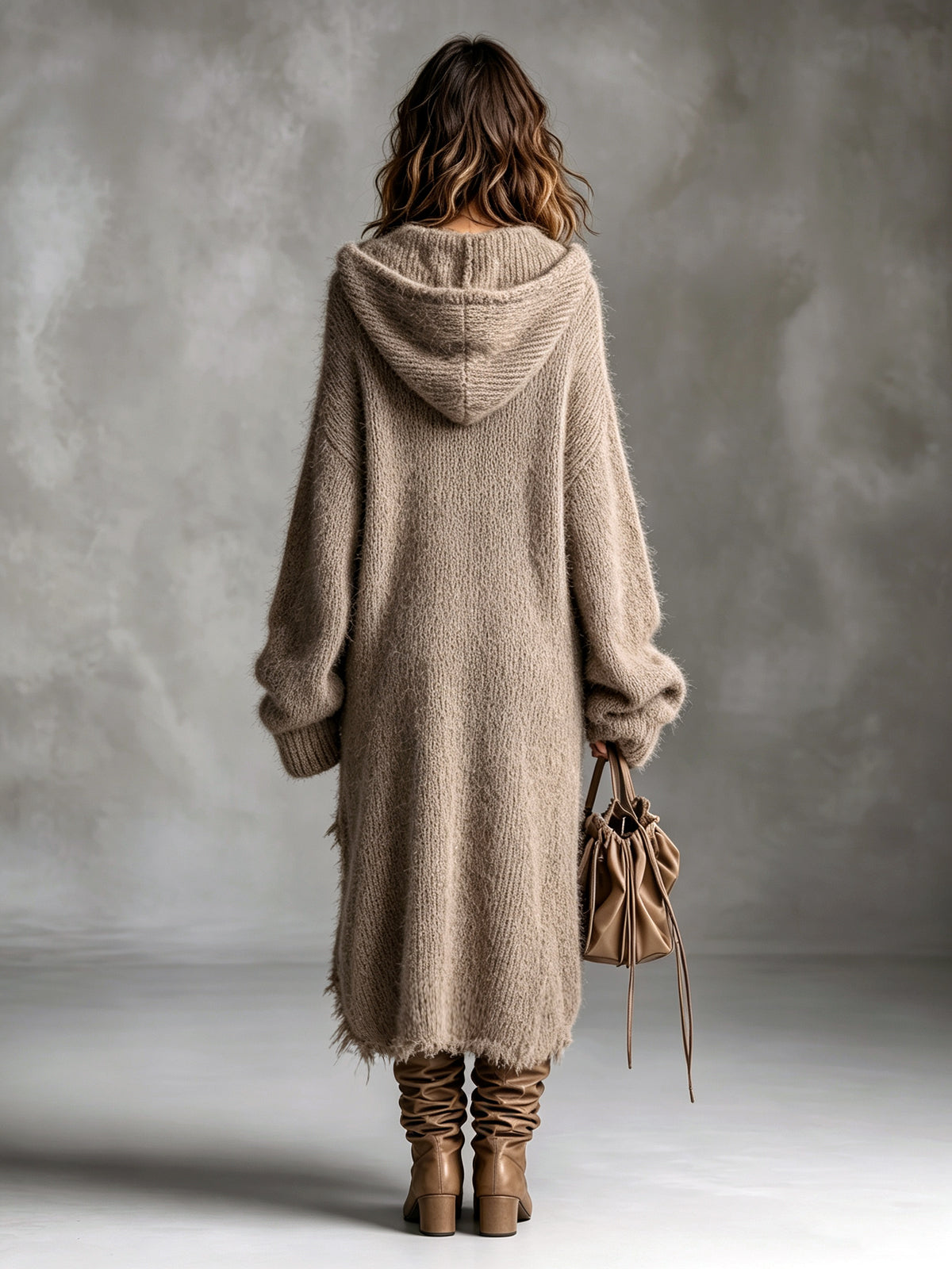 Elena | Fuzzy Knit Hooded Oversized Midi Dress