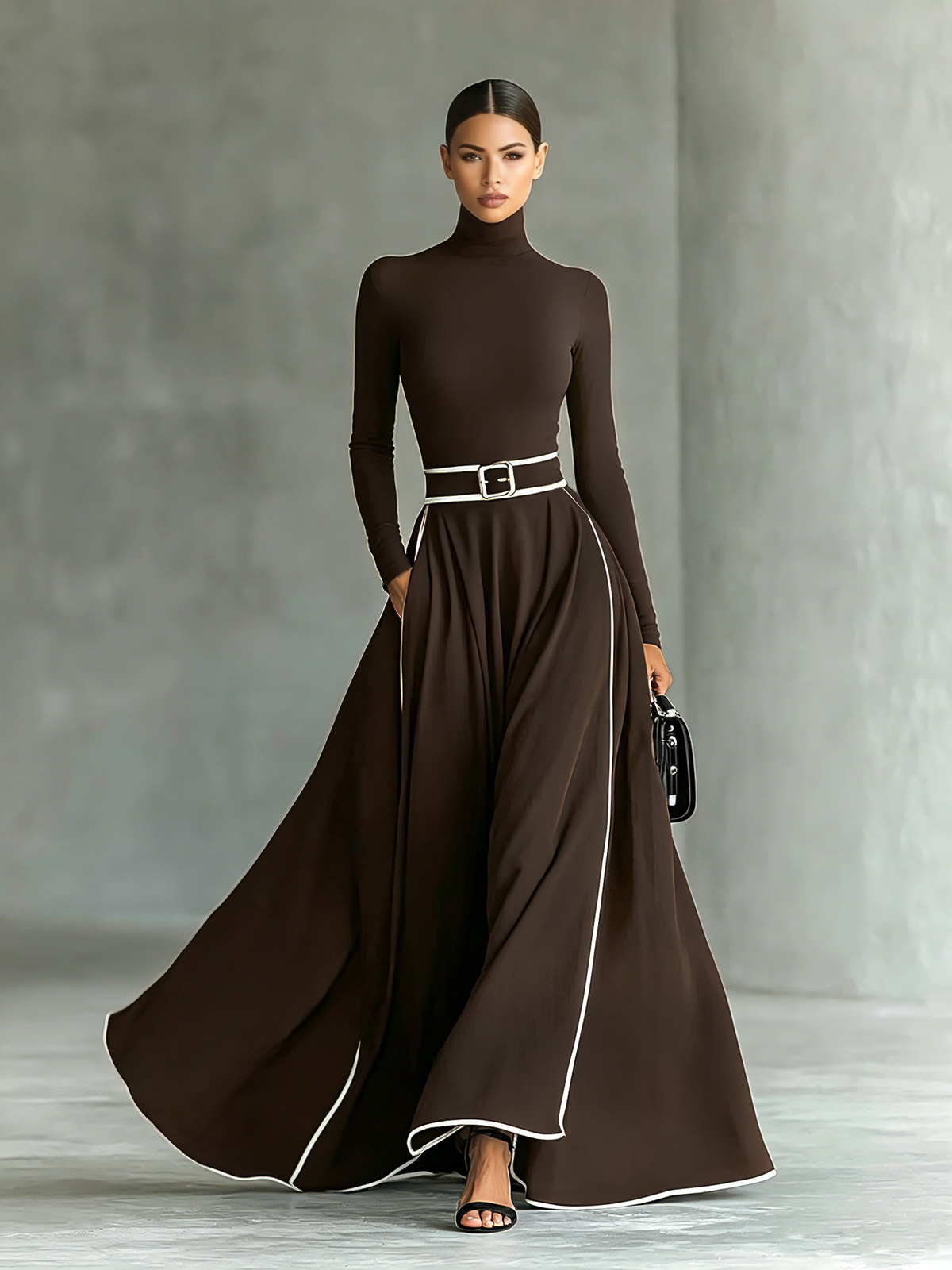 Susanna | Maxi Dress with Contrast Trim and Belt