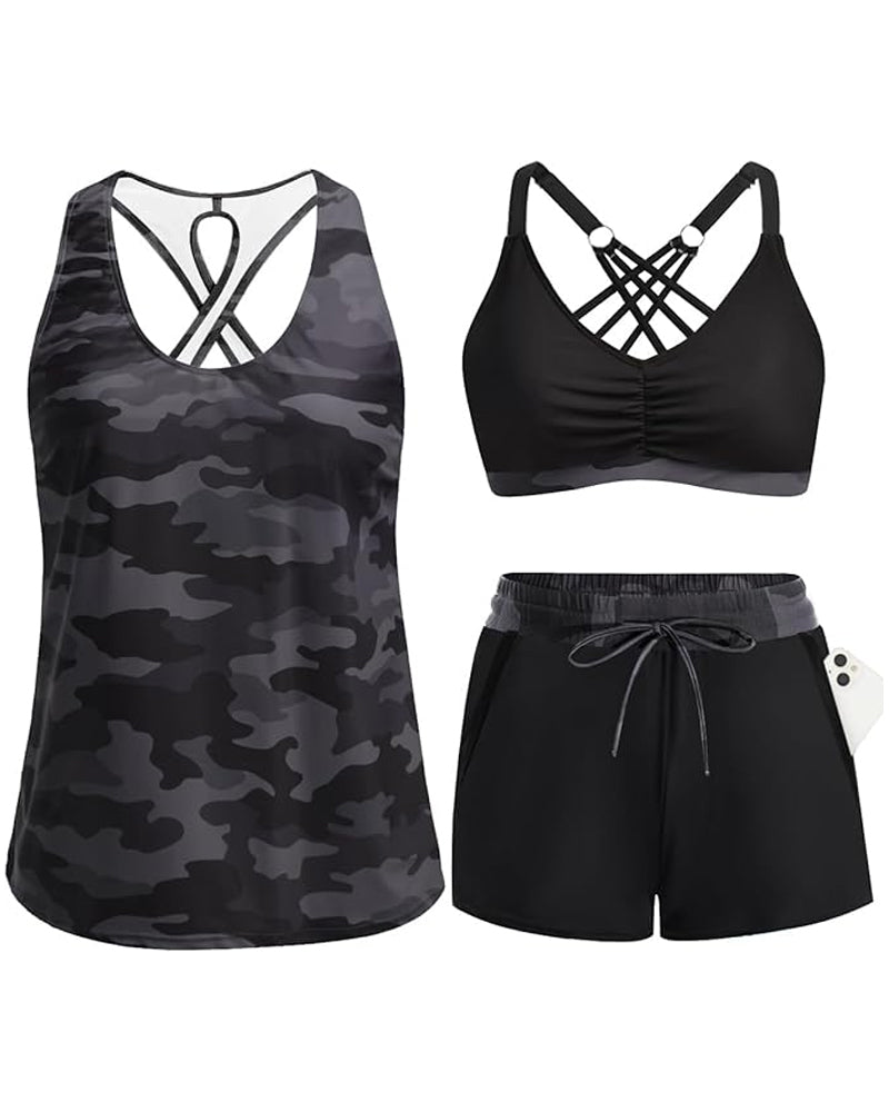 Maren | Set composto da bikini tankini a tre pezzi e copricostume