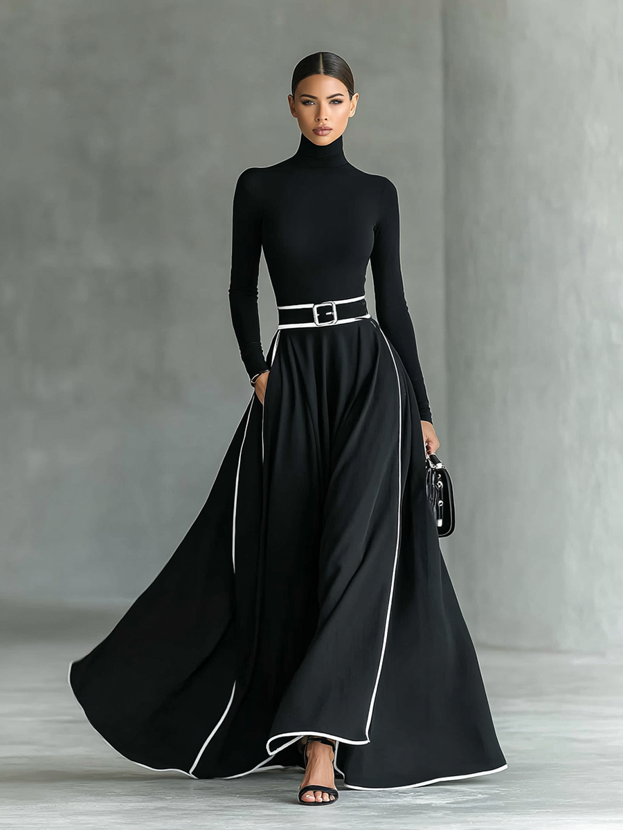 Susanna | Maxi Dress with Contrast Trim and Belt