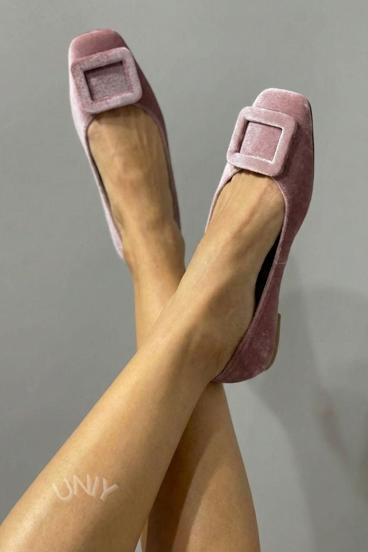 Ballerine a punta quadrata in velluto con fibbia