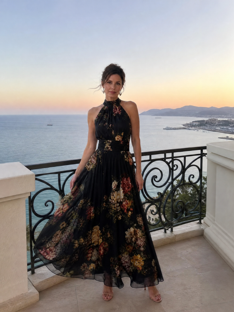 Sior | Abito Midi con Collo All'Americana a Fiori