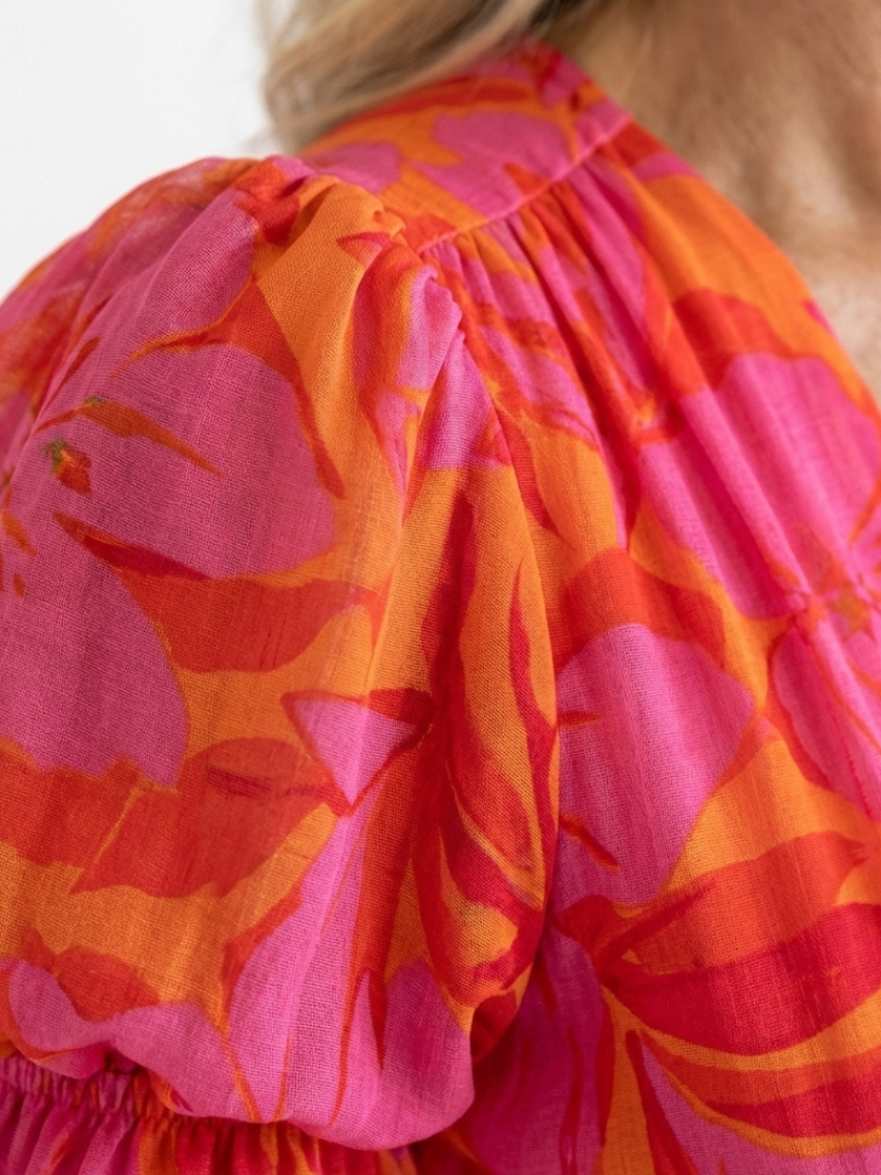 Willow | Abito Midi a V Fiori con Maniche a Palloncino