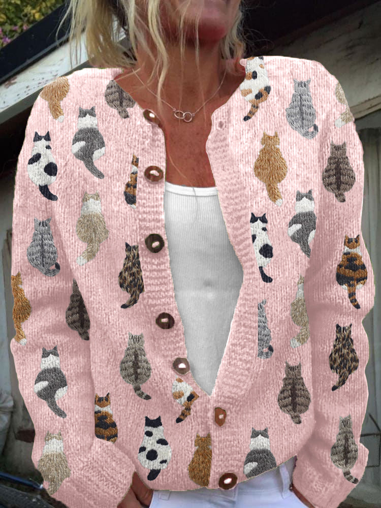 Chiaraa | Cardigan con Stampa di Gatti Accogliente