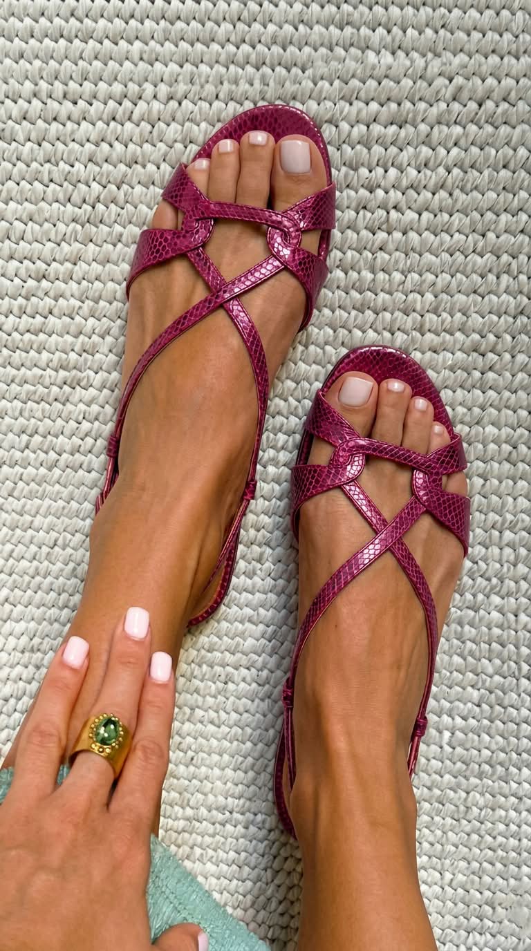 Sandali slingback effetto serpente bassi Bronzo a punta aperta