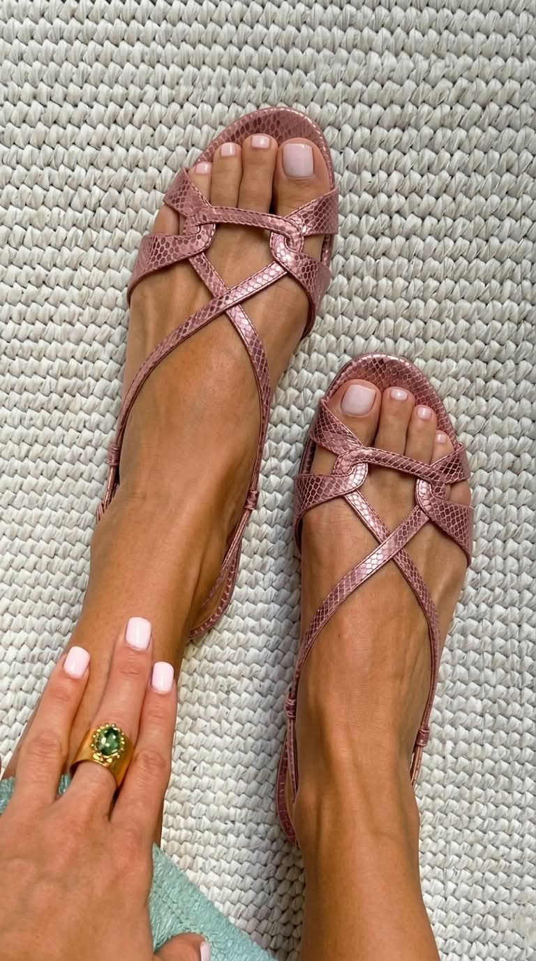 Sandali slingback effetto serpente bassi Bronzo a punta aperta