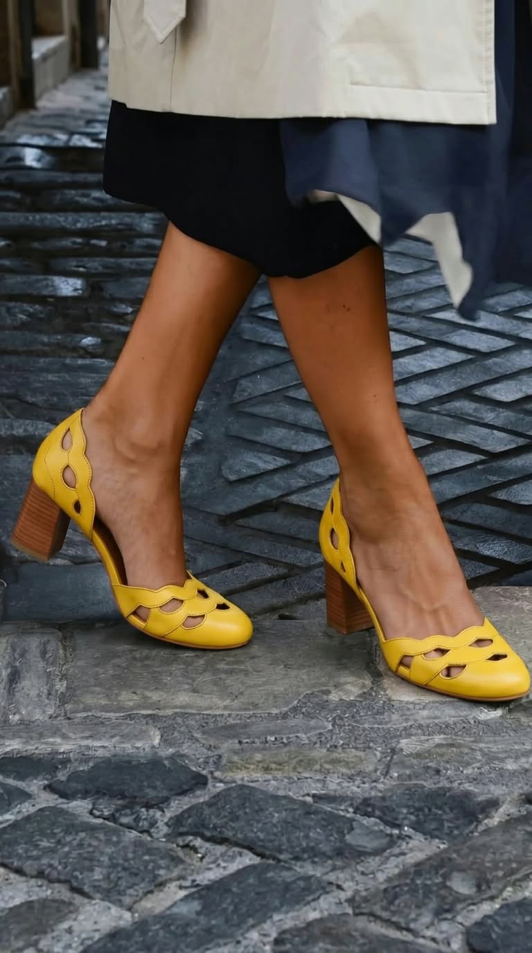 Tacchi a blocco cut-out smerlati chunky Cuoio in pelle