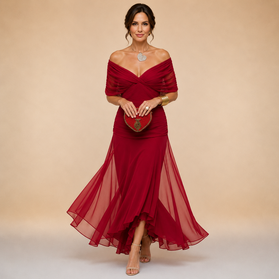 Emma | Abito Maxi da Sera con Scollatura a V Drappeggiata