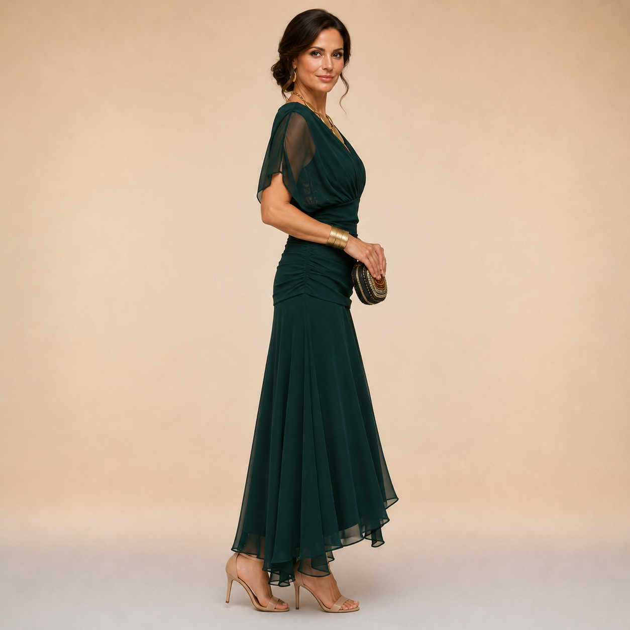 Emma | Abito Maxi da Sera con Scollatura a V Drappeggiata