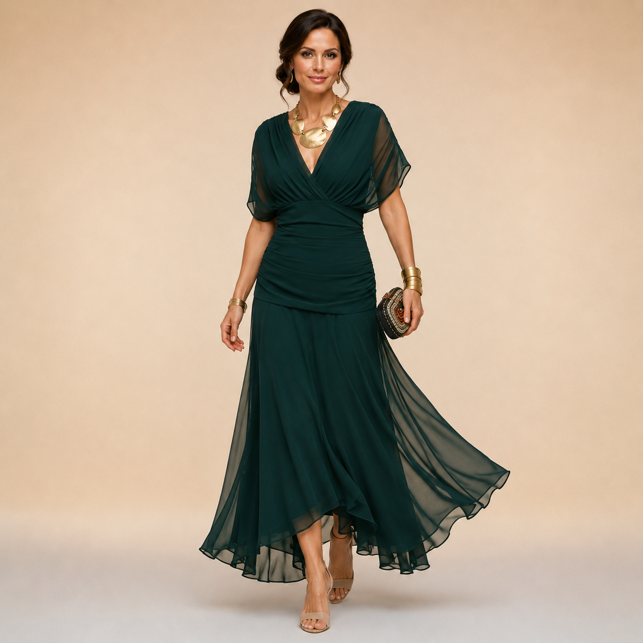 Emma | Abito Maxi da Sera con Scollatura a V Drappeggiata