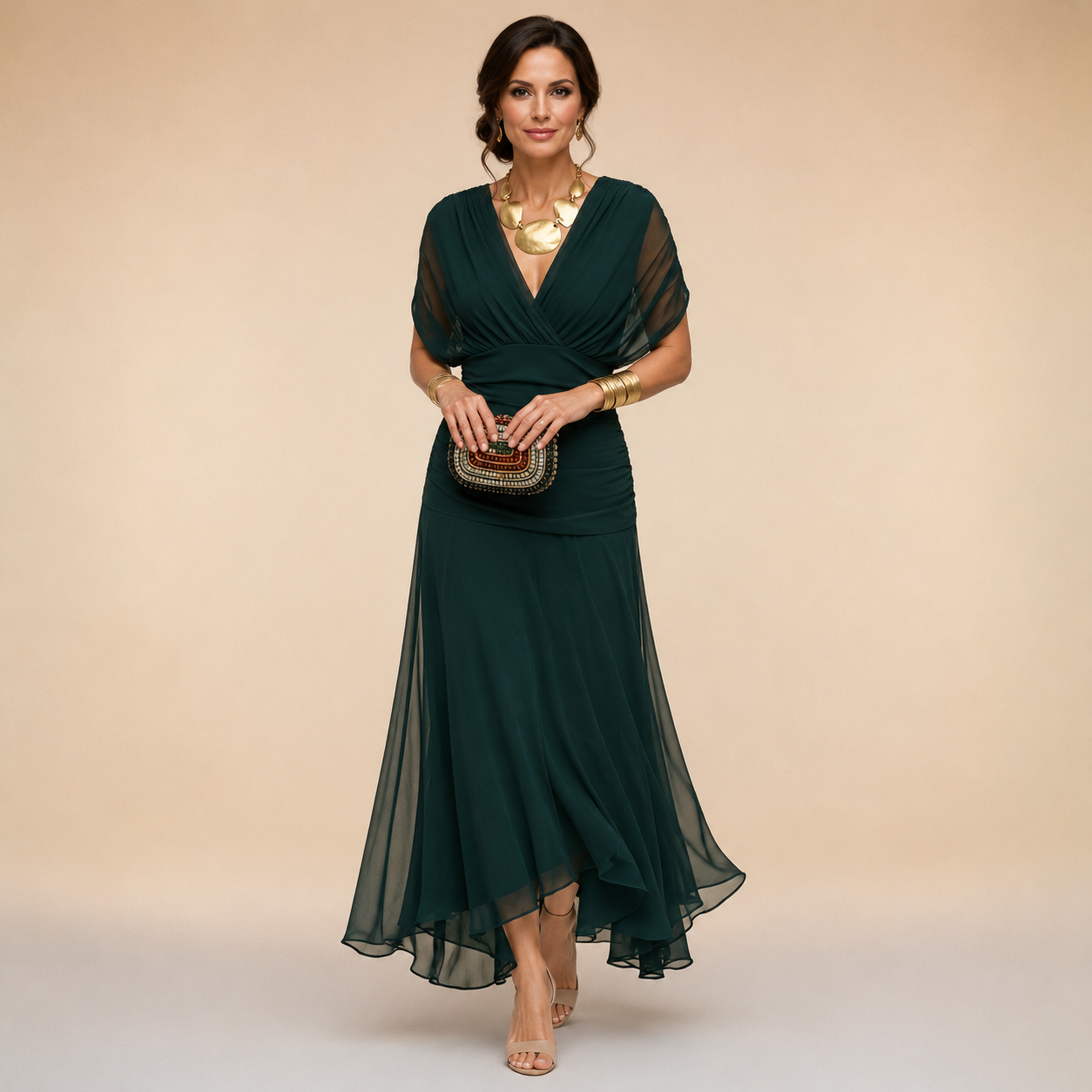 Emma | Abito Maxi da Sera con Scollatura a V Drappeggiata