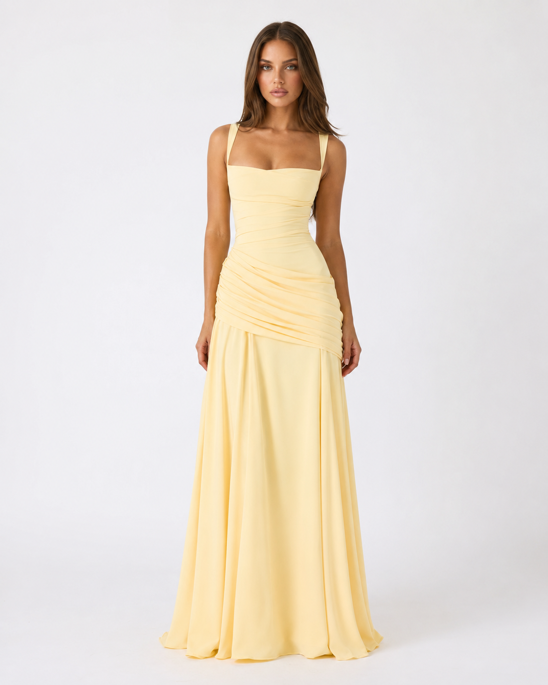 ENIE | Abito Maxy con Scollatura Quadrata Arricciata