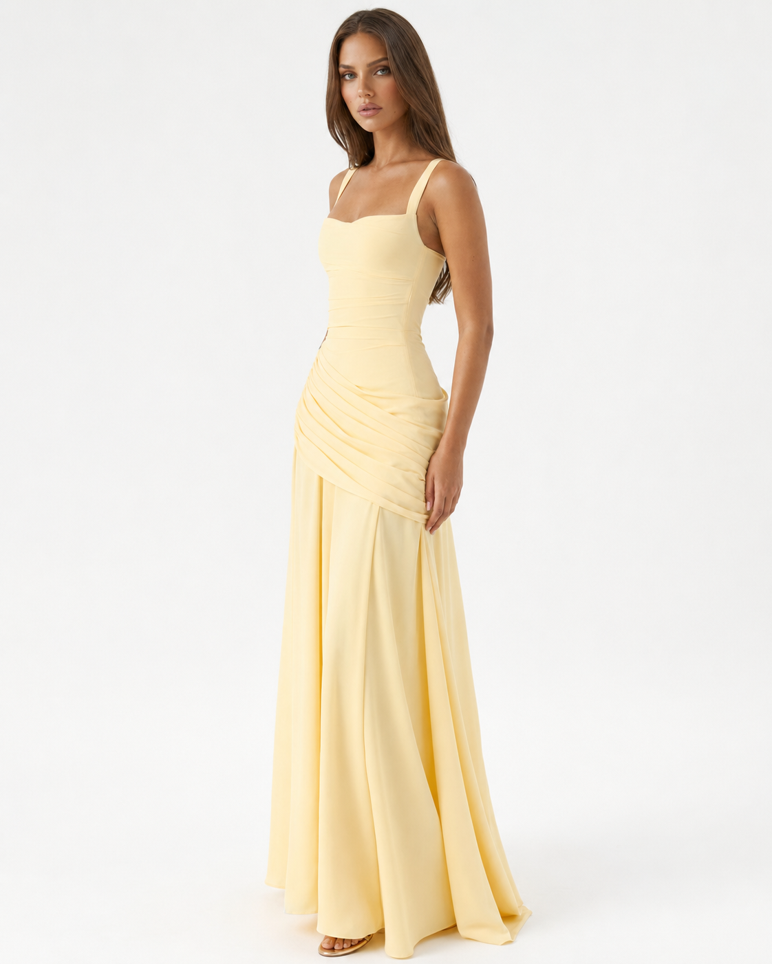 ENIE | Abito Maxy con Scollatura Quadrata Arricciata