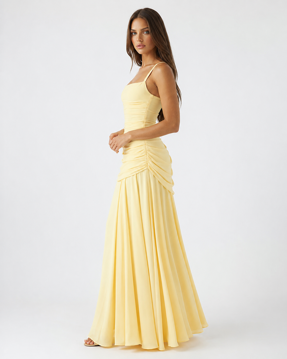 ENIE | Abito Maxy con Scollatura Quadrata Arricciata