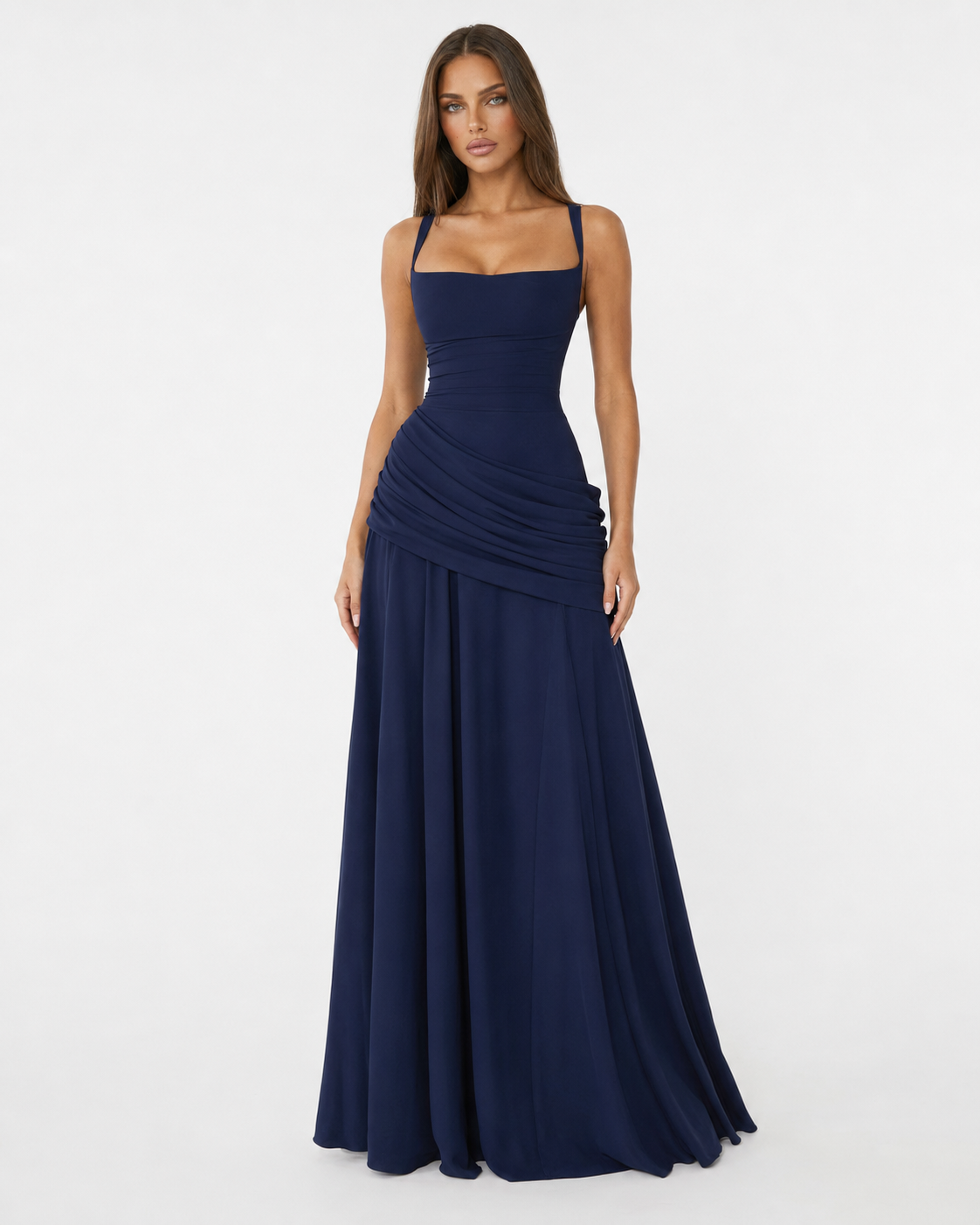 ENIE | Abito Maxy con Scollatura Quadrata Arricciata