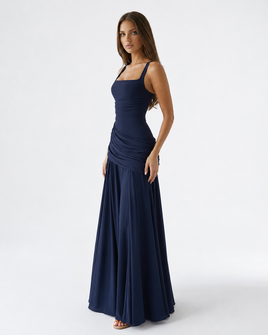 ENIE | Abito Maxy con Scollatura Quadrata Arricciata