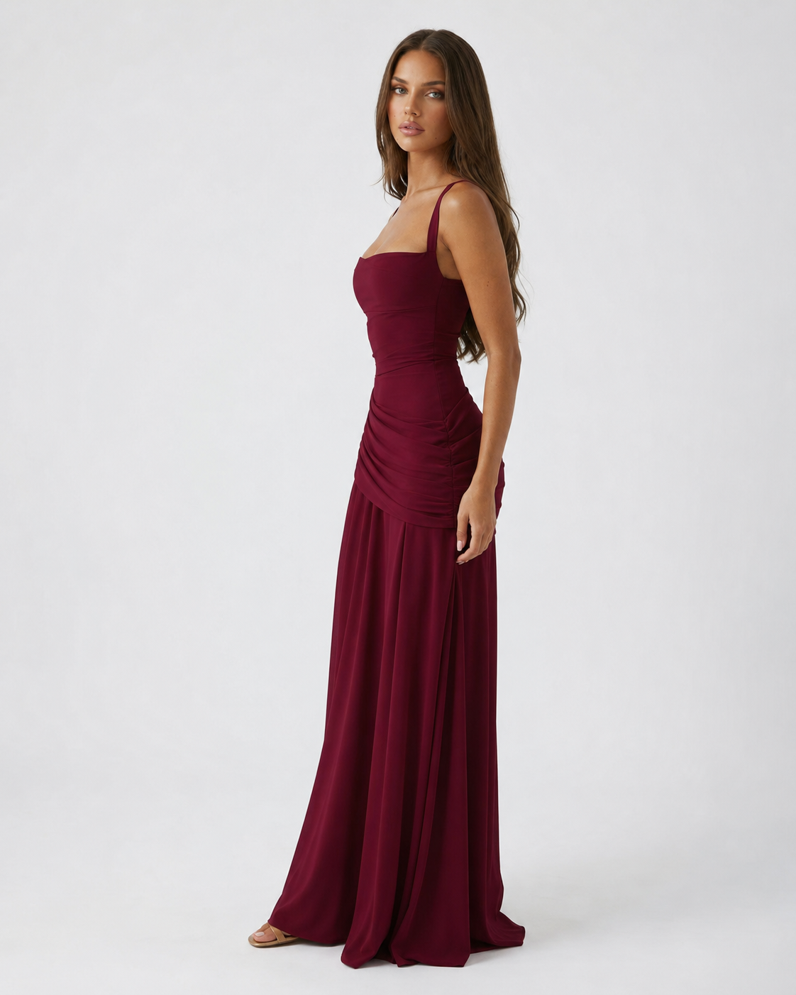 ENIE | Abito Maxy con Scollatura Quadrata Arricciata