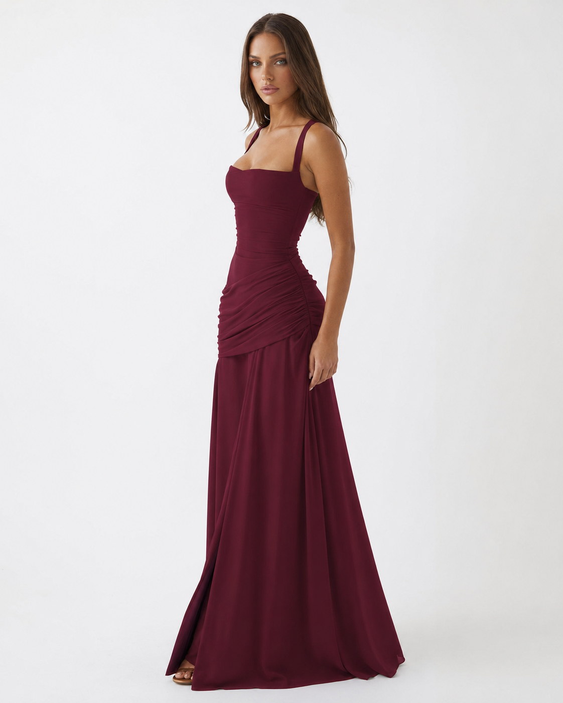 ENIE | Abito Maxy con Scollatura Quadrata Arricciata