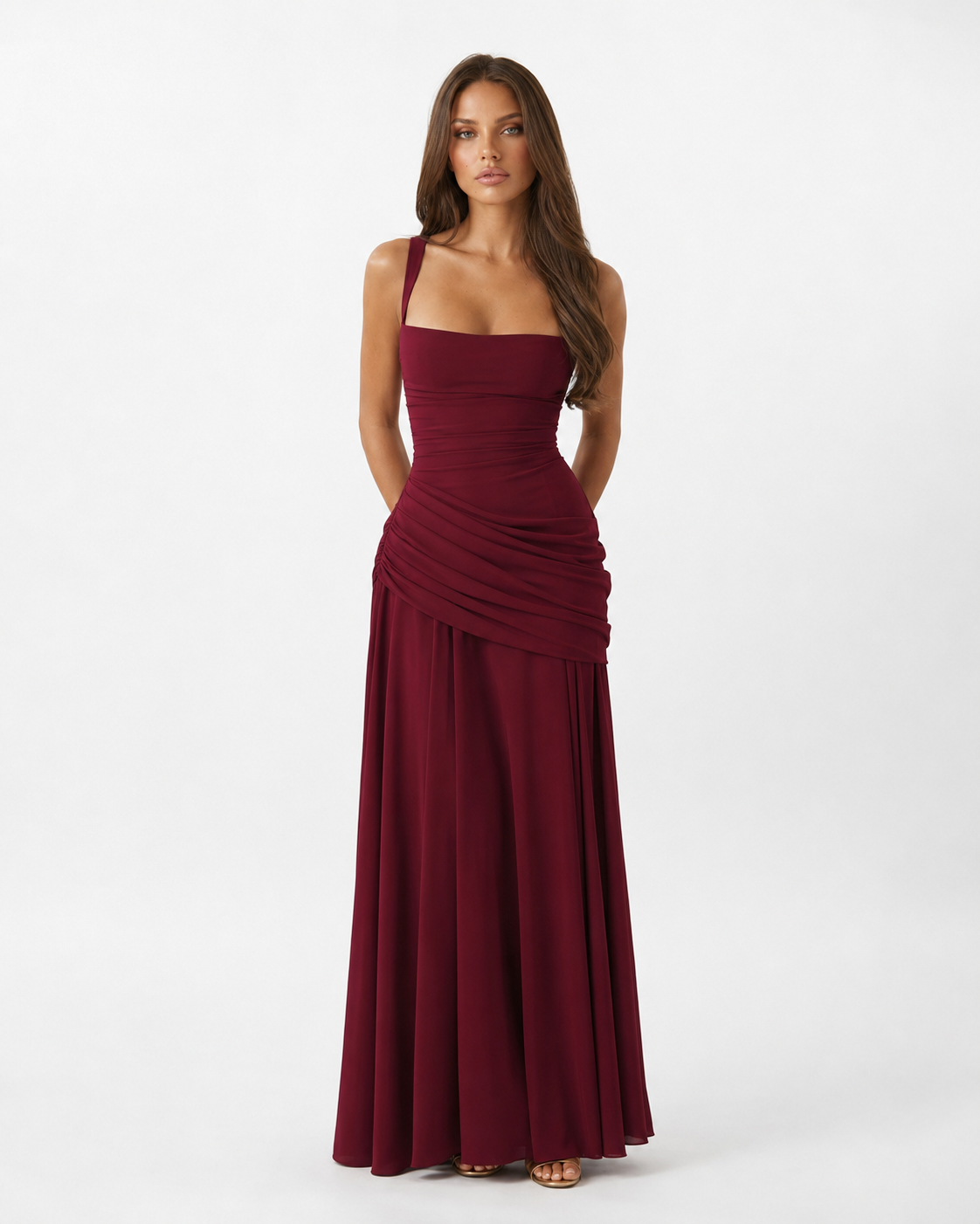 ENIE | Abito Maxy con Scollatura Quadrata Arricciata