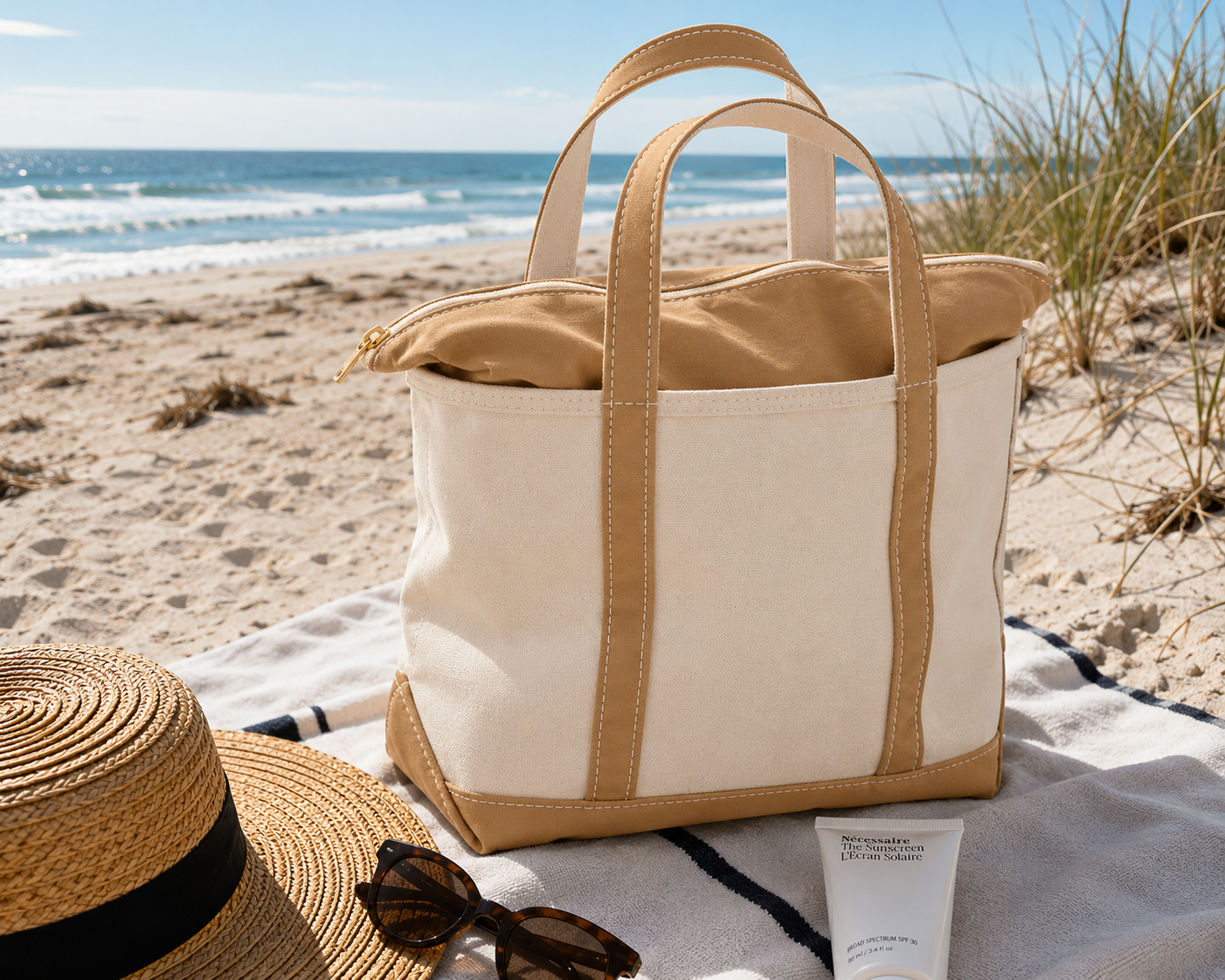 Borsa da Spiaggia in Tela – Tote con Zip per Donne
