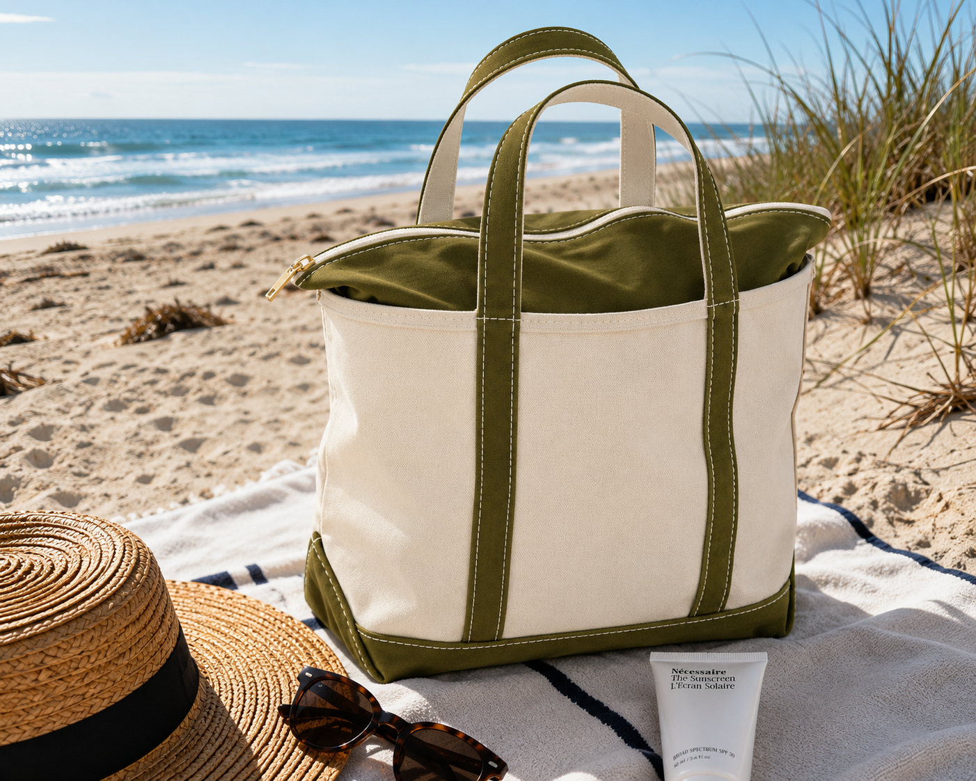 Borsa da Spiaggia in Tela – Tote con Zip per Donne