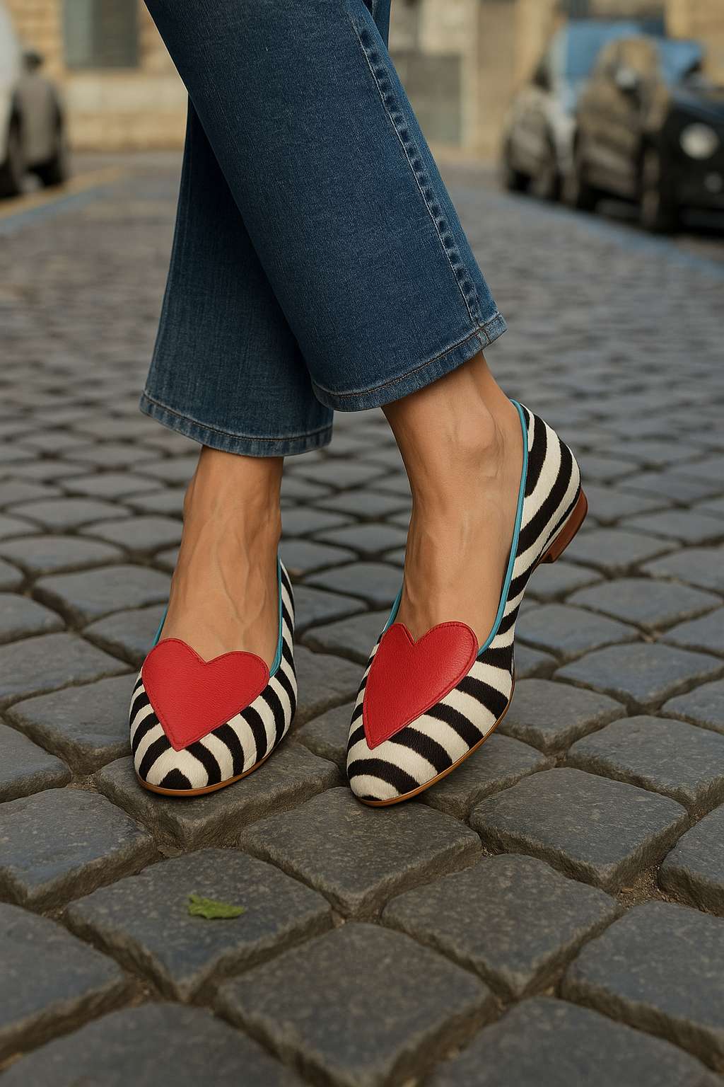 Ballerine zebrate casual Rosso a punta con cuore