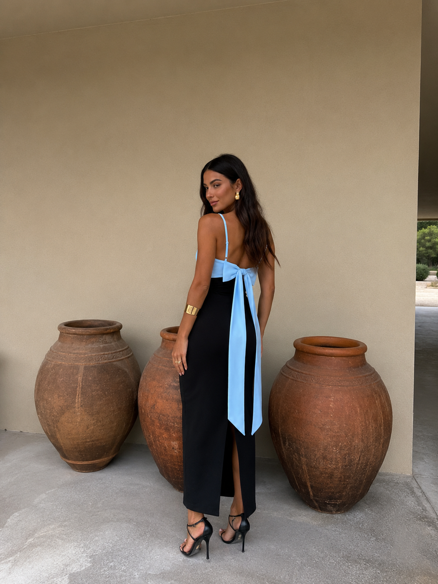 Nicoletta | Abito elegante nero e azzurro