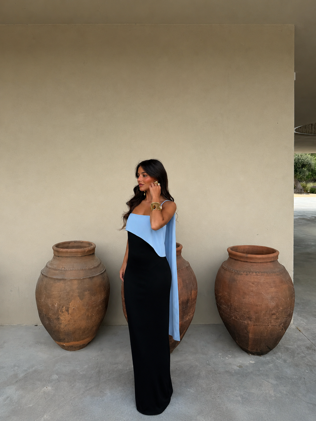 Nicoletta | Abito elegante nero e azzurro