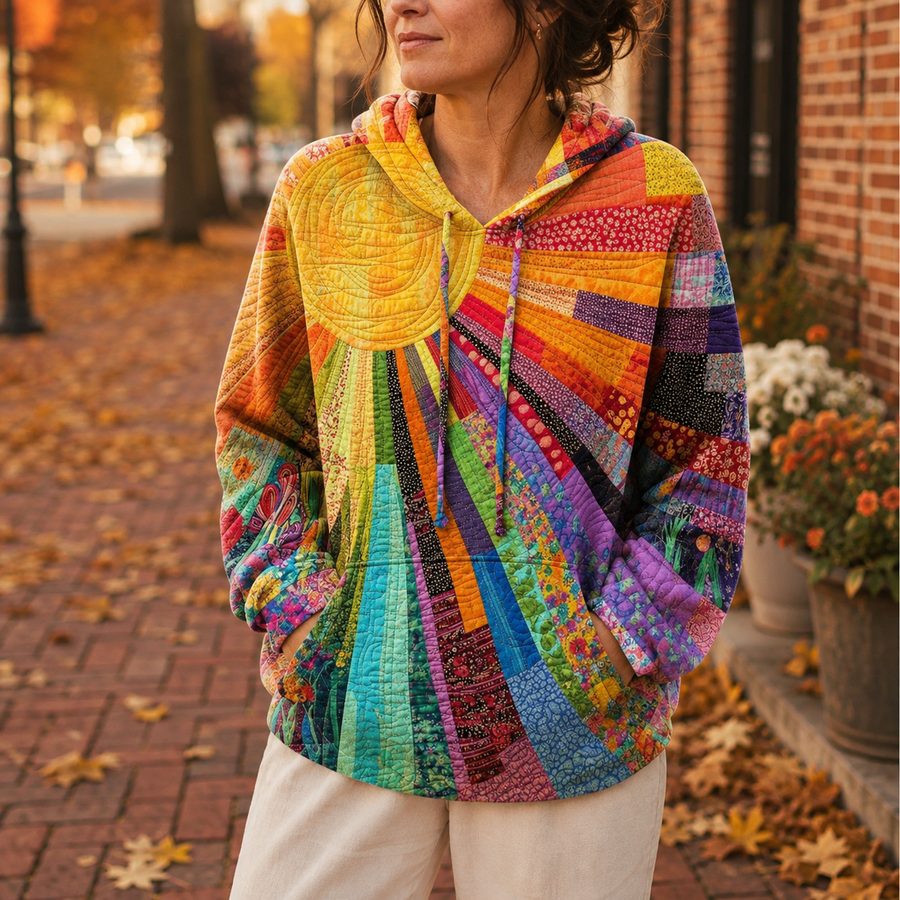 Dawnella | Bohemian Multicolour Patchwork Hoodie