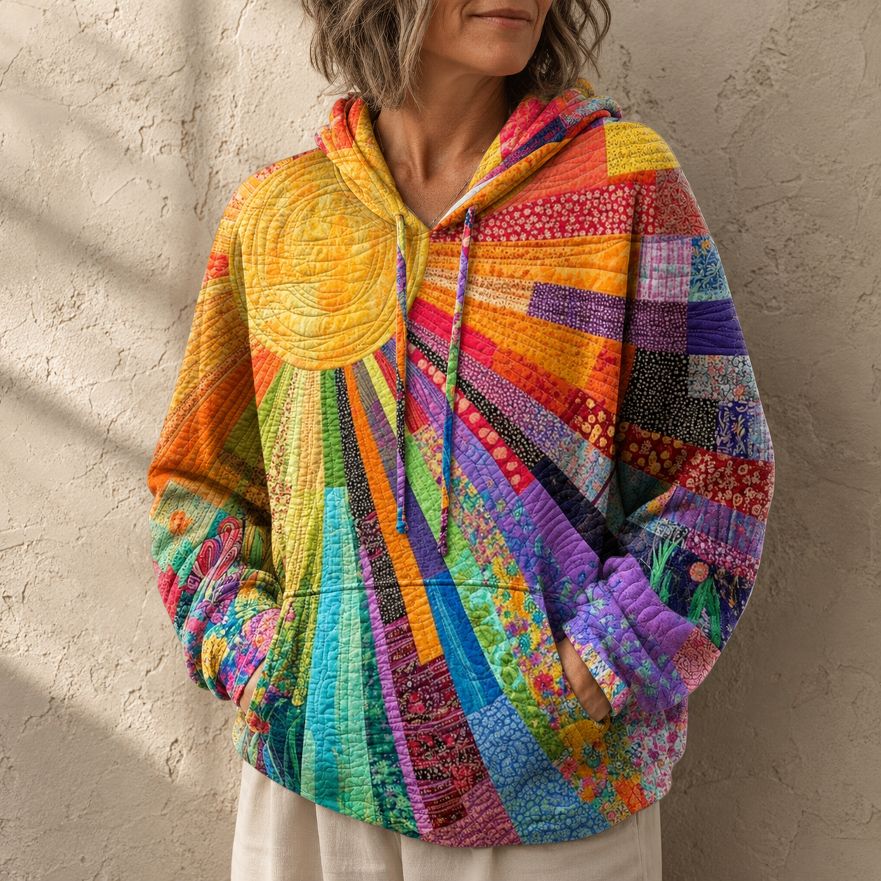 Dawnella | Bohemian Multicolour Patchwork Hoodie