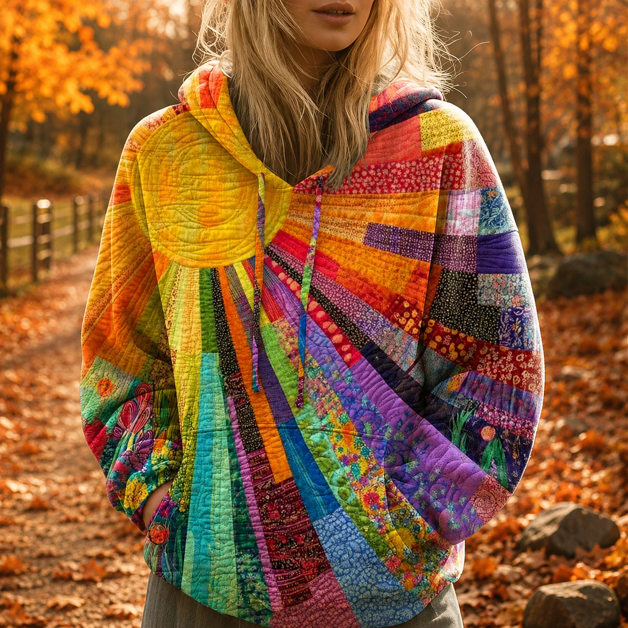 Dawnella | Bohemian Multicolour Patchwork Hoodie