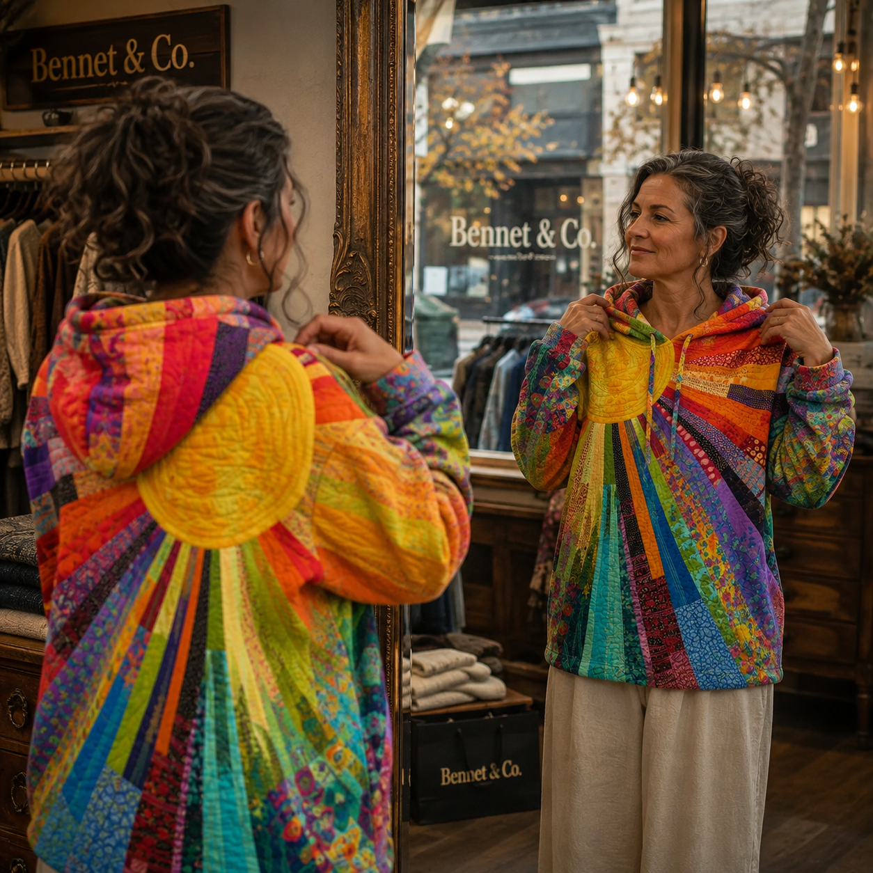 Dawnella | Bohemian Multicolour Patchwork Hoodie