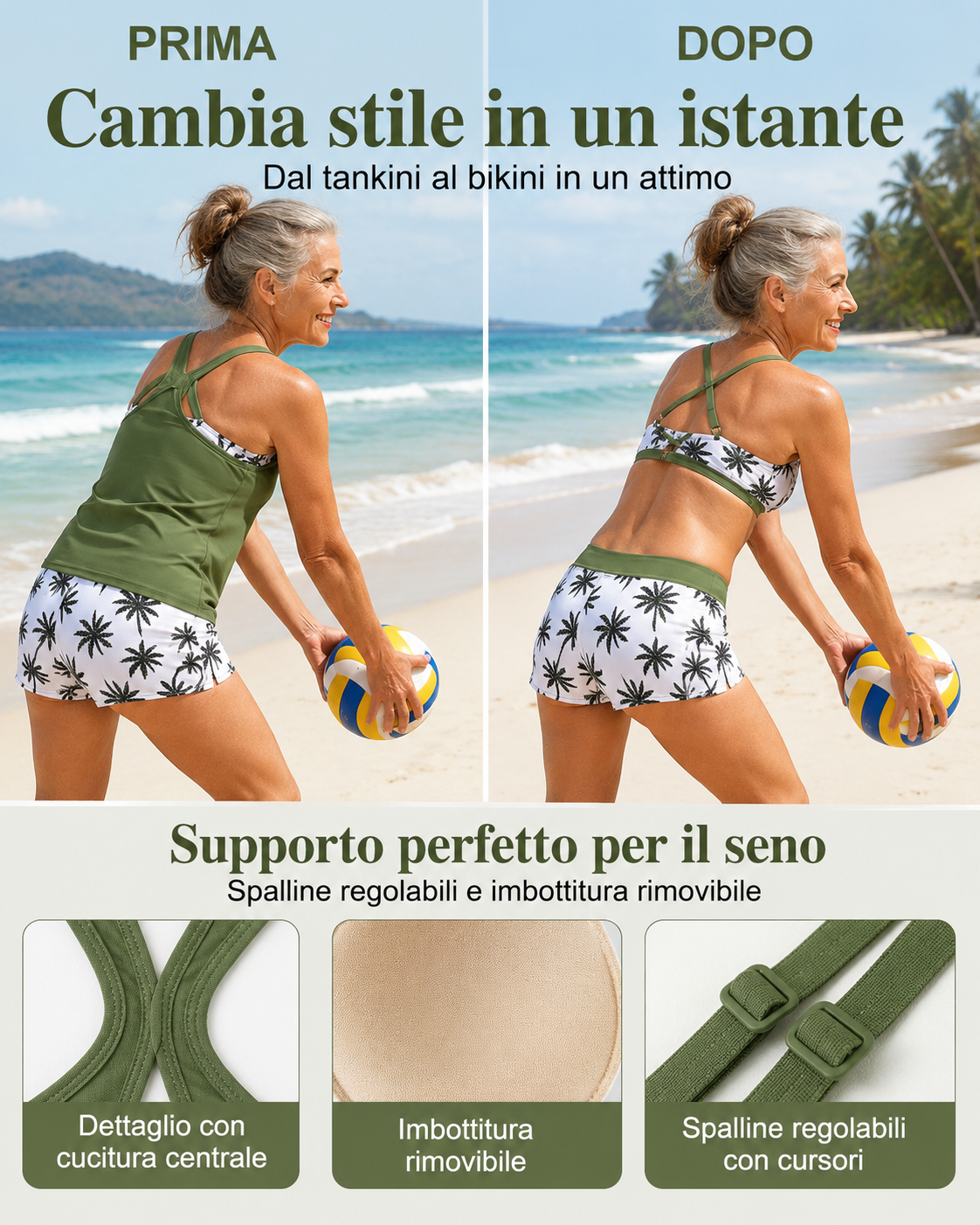 Maren | Set composto da bikini tankini a tre pezzi e copricostume