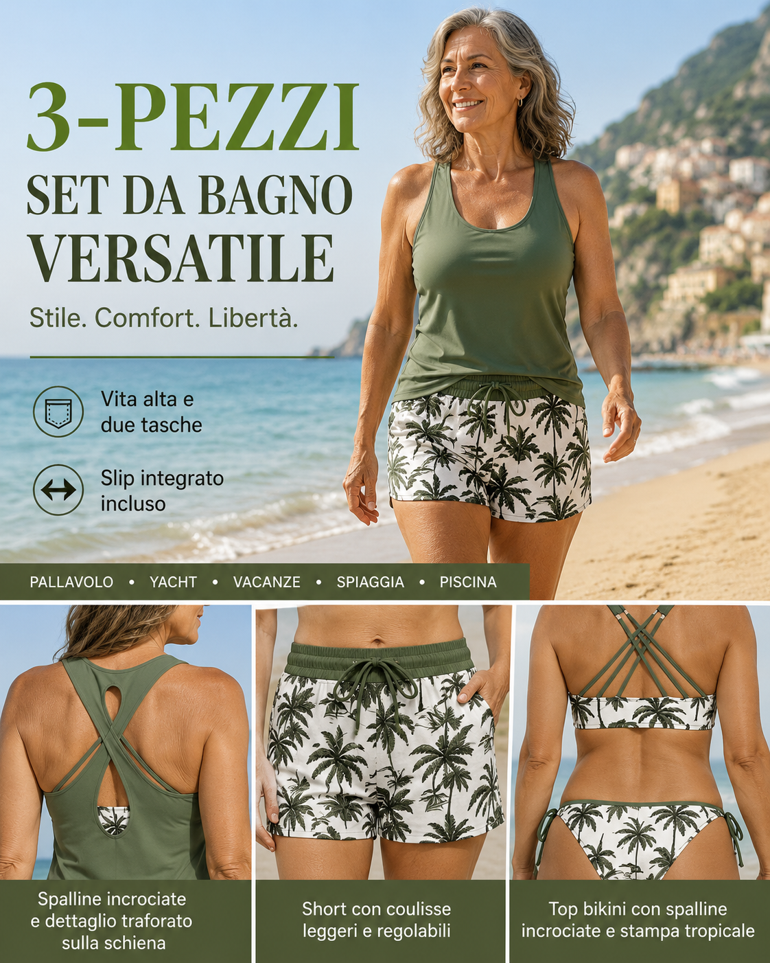 Maren | Set composto da bikini tankini a tre pezzi e copricostume